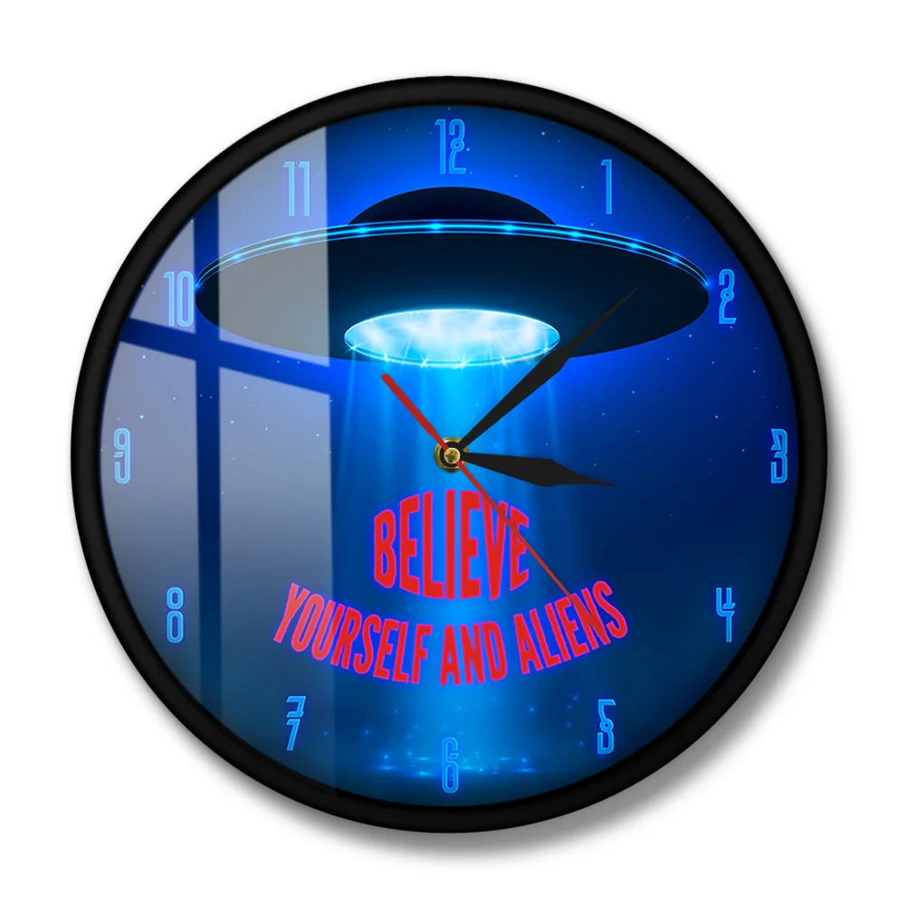 Manau, Sau Ir Svetimų Sieninis Laikrodis Kosmoso Citata UFO Grobimo Sienos Meno skraidančia Lėkšte Namų Dekoro Vaikų Miegamasis Laikrodis