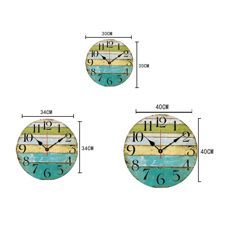 Retro Nelaimę Medienos Dekoratyvinis arabiškais Skaitmenimis Šalies Stiliaus Sieniniai Laikrodžiai su Spalvinga Juostelės