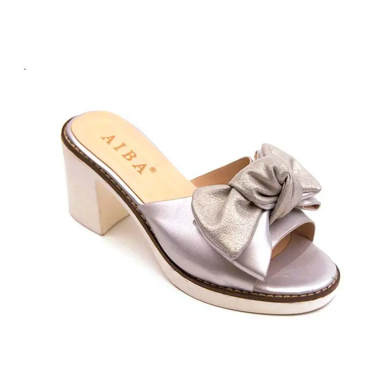 AIBA 2020 Nauji Moteriški aukštakulniai vasaros batai moteriški sandalai atidaryti tne paprastas Lankas-mazgas lengvas, patogiai šlepetės kulniukai, 5cm