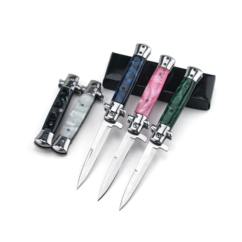 AKC sulankstomas peilis vaivorykštė 7 spalvų pasirinktinai fiksuotu 400C medinė rankena surinkimo dovana EDC apsaugos priemonė