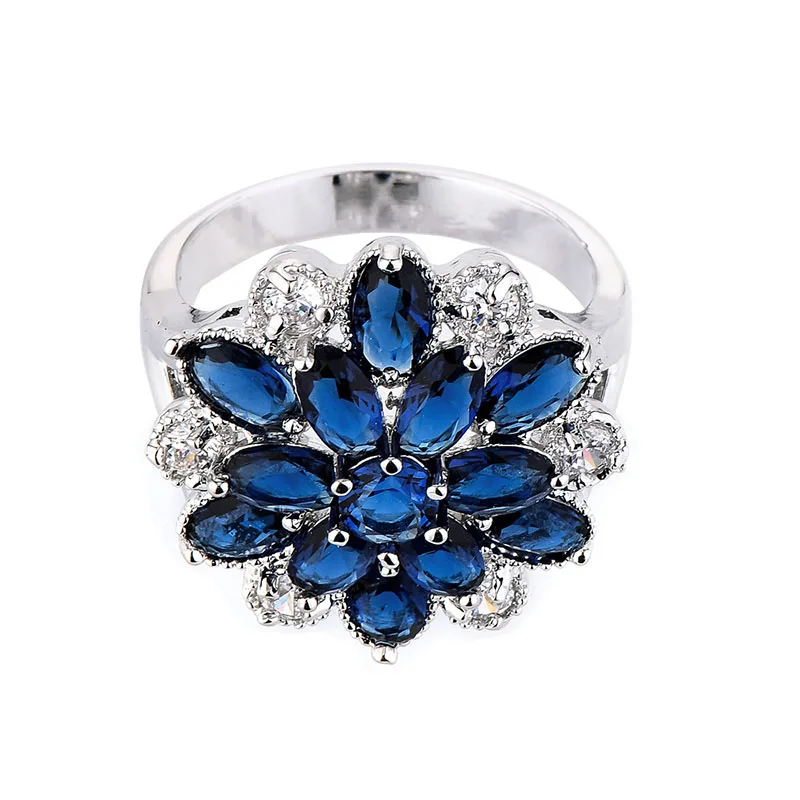 2019 Mados Royal Blue Crystal Didelis Vestuvinių Žiedų Moterų Romantiška Žiedas Bague Femme-sidabro Spalvos Žiedas, Moterų papuošalai Dropship