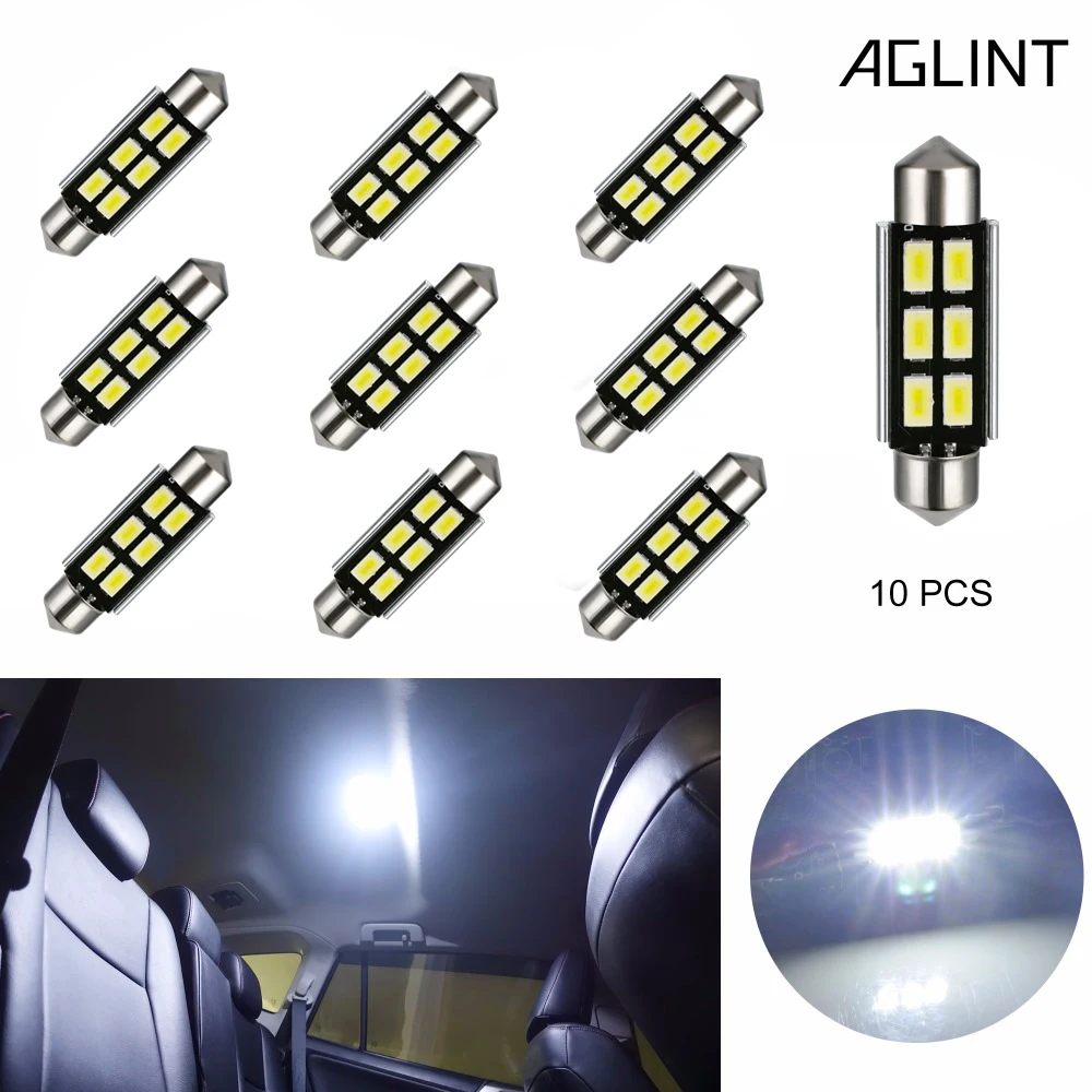 AGLINT 10VNT Girlianda C5W 41mm 42mm CANBUS Klaidų LED Lemputės Automobiliams, LED Interjero Dome Skaitymo Lemputės Super White DC 12V