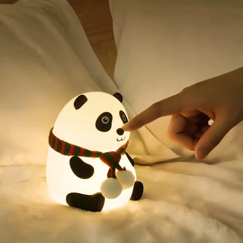 Naktį šviesos diodų (LED) Silikono Panda Naktį lampTouch Jutiklis Spalvinga USB Įkrovimo Miegamojo, Naktiniai staleliai, Lempa, Vaikams, Vaikų, Kūdikių Dovanų