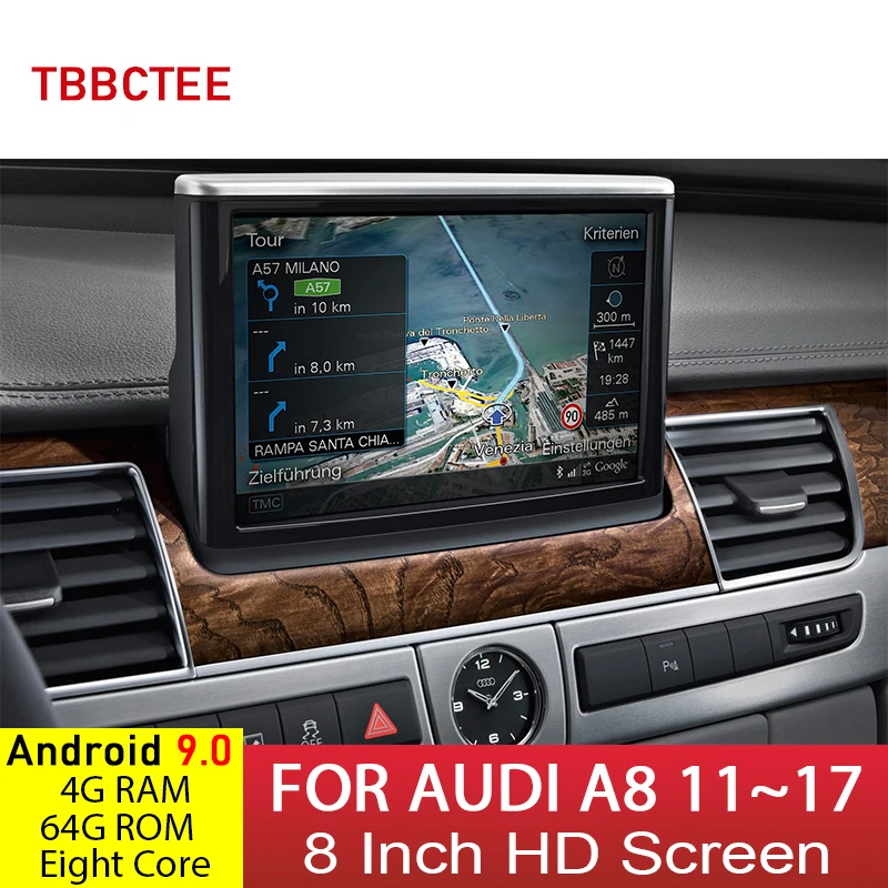 Android 9.0 Belaidžio CarPlay 4+64G Audi A8 4H 2011~2018 MMI 3G RMC Automobilio Multimedia Player Auto Radijo, GPS Navigacija, WiFi, BT