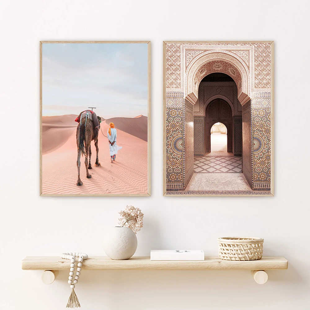 Maroko Marakešo Architektūros Dykumą Kupranugaris Boho Stiliaus Sienos Meno Tapybos Drobės Plakatai Ir Spausdina Sienos Nuotraukas, Už Kambarį