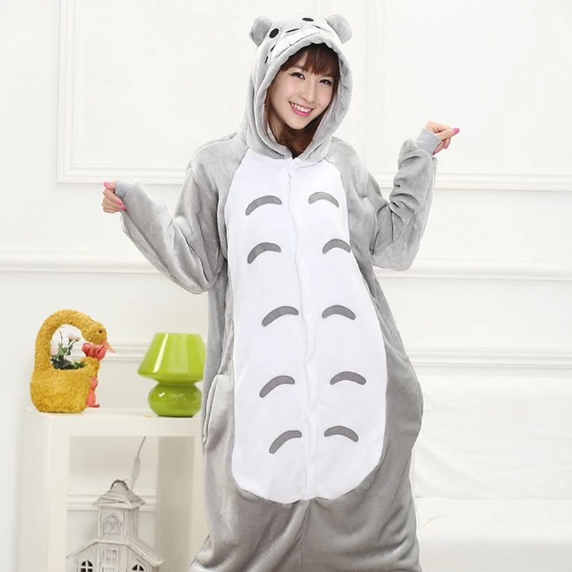 Suaugusiųjų Gyvūnų Kigurumi Totoro Pižama Rinkiniai Sleepwear Cosplay Užtrauktukas Onesie Gobtuvu Moterų, Vyrų Žiemos Unisex Animacinių Filmų Pižama