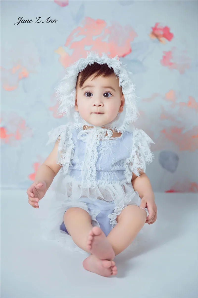 Jane Z Ann Baby girl Foto Studija šaudyti Drabužius Baltas Debesis mėlyname Danguje serija kūdikių 6-24month nėrinių hat+bodysuit