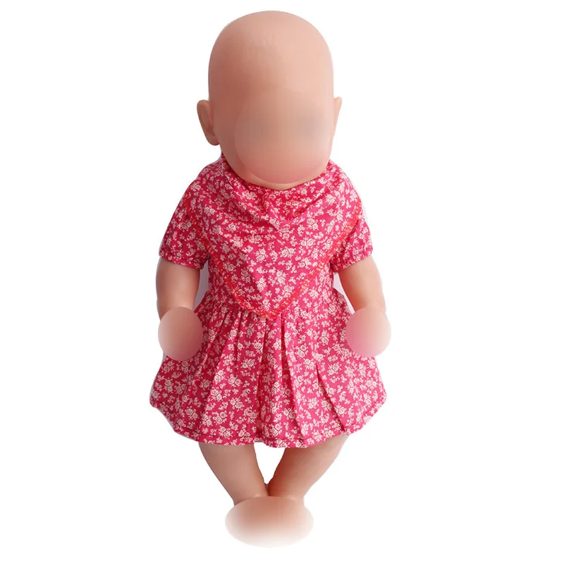 43 cm kūdikių lėlės Drabužius naujas gimęs raudona spausdinti suknelė + šalikas žaislai tinka American 18 colių Mergaičių lėlės f33