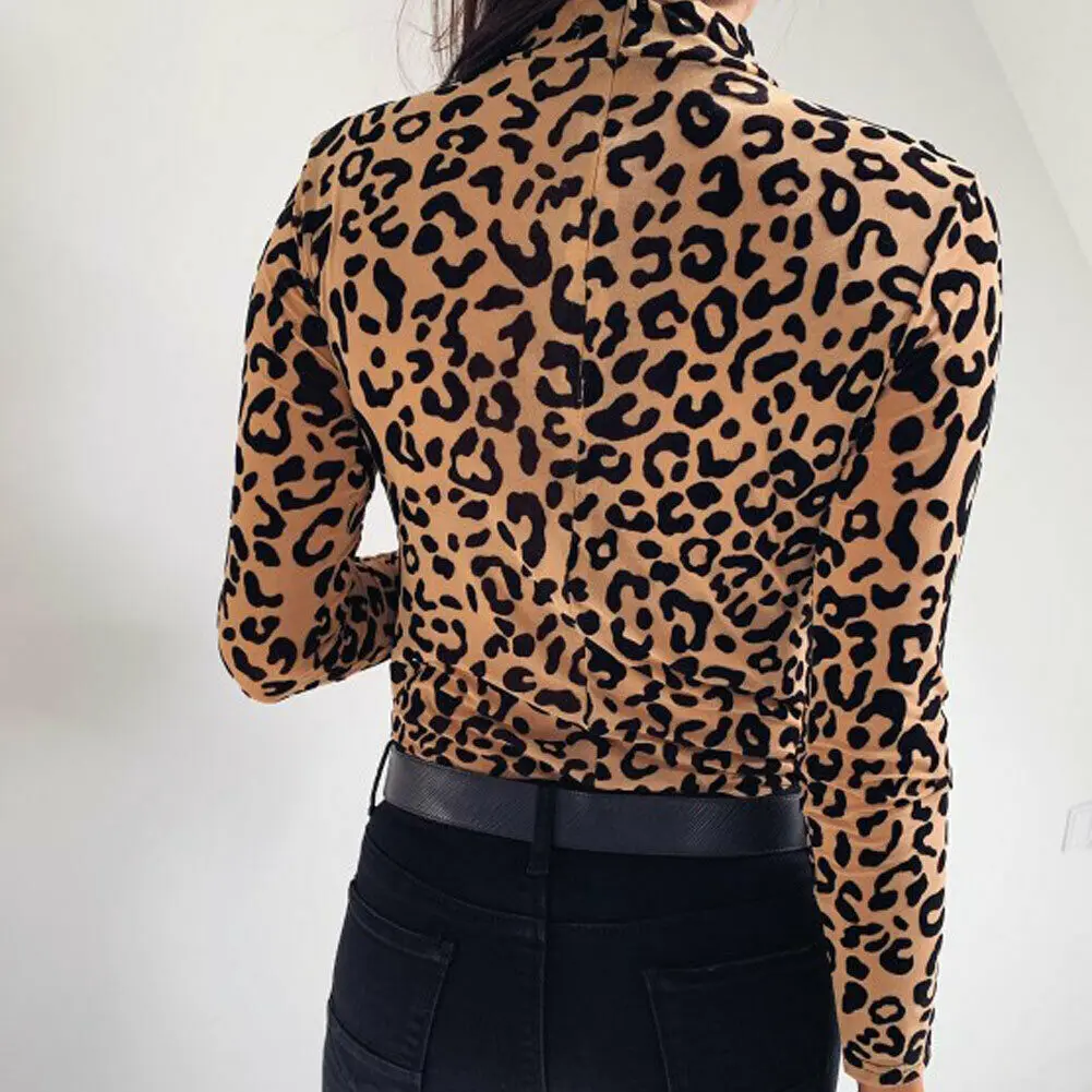 Moterų Leopardas Spausdinti Golfo Viršūnes 2019 M. Rudenį Ilgomis Rankovėmis Slim Pagrindinio Ponios Marškinėliai Šalies Mados Korėjos Viršūnes Moterų Nauja