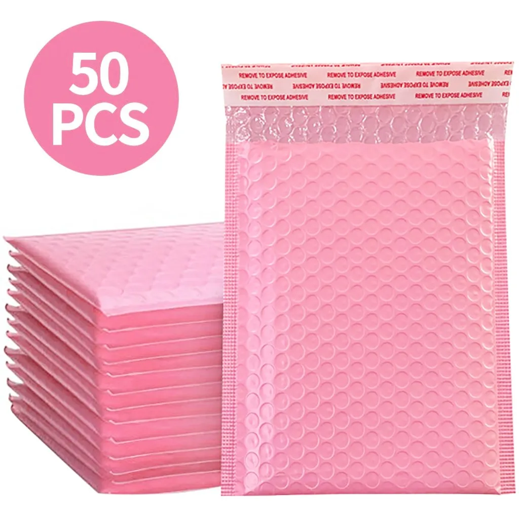 50Pcs Rožinė polymailer vokai Savarankiškai Antspaudas pašto burbulas siuntėjus shippping maišeliai smulkaus verslo prekių Kamšalu vokas #W
