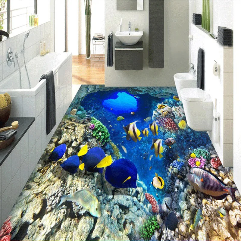 Beibehang Užsakymą 3D Viduržemio jūros Negilių Žuvų Grindų Vandeniui Vonios 3D Kraštovaizdžio Sienos Knygas Vaikams Sienų Dangos