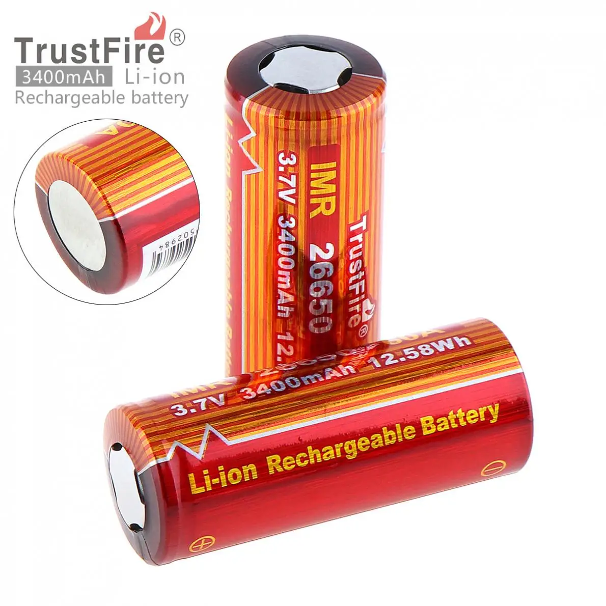 TrustFire 2vnt IMR 26650, 3,7 V 3400mAh Li-ion Įkraunama Baterija su Saugos Vožtuvas LED Žibintuvėlis / Žibintai