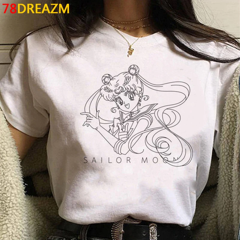 Kawaii Sailor Moon Marškinėliai Moterims Vasaros Viršūnes Animacinių filmų T-shirt Juokinga Japonų Anime Grafikos Tees Mielas korėjos Stiliaus Marškinėlius Moteris