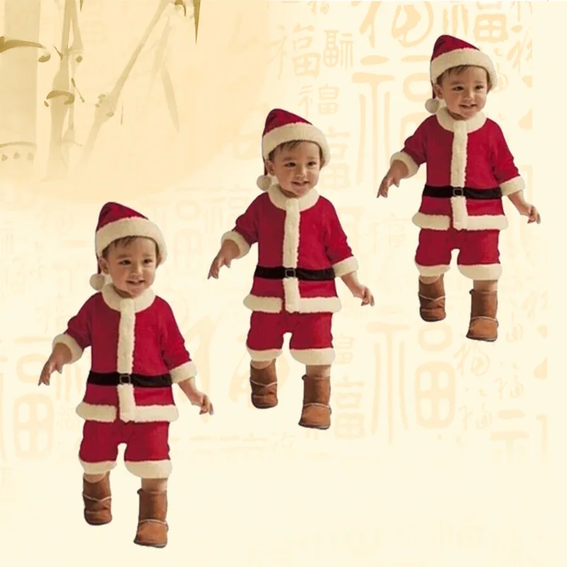 Aksomo Berniukų, Mergaičių Raudona Kalėdų Senelio Kostiumas Kalėdų Vakarėlį Dovana Cosplay Drabužių, Skrybėlių Nustatyti Vaikams Vaikų apsirengęs Drabužius
