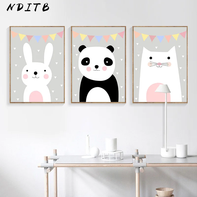 Gyvūnų Sienos Meno Tapybos Drobės Panda Animacinių Filmų Plakatų Darželio Spausdinti Šiaurės Vaikas Apdailos Nuotrauką Kūdikių Gyvenantys Vaikai Kambario Dekoro