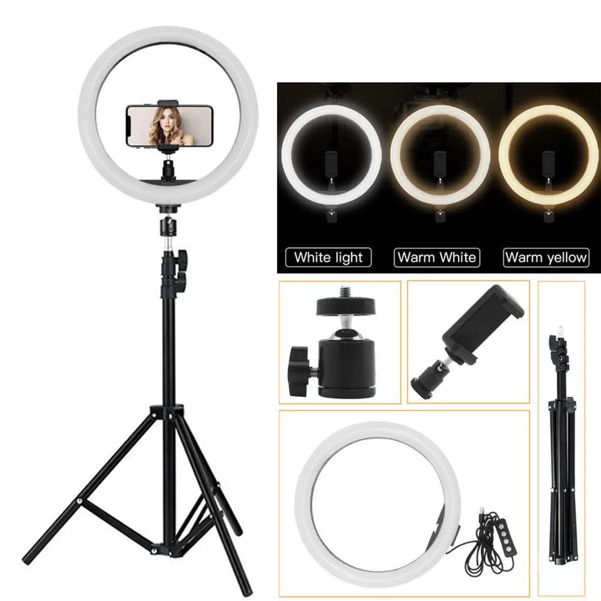Freya 3 Spalvų Šviesos 10inch Pritemdomi LED Šviesos Žiedas Su Trikoju ir Telefono Turėtojas Telefono Fotoaparato Nuotraukos Selfie Gyventi transliavimo
