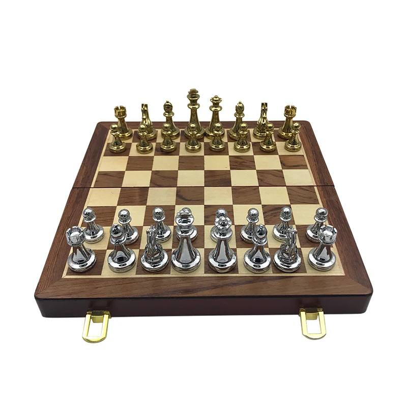 Easytoday Metalo, Blizgus Aukso Ir Sidabro Šachmatų Kietų Medinių Lankstymo Šachmatų Lenta Aukštos Kokybės Profesionali Šachmatų Žaidimų Rinkinys