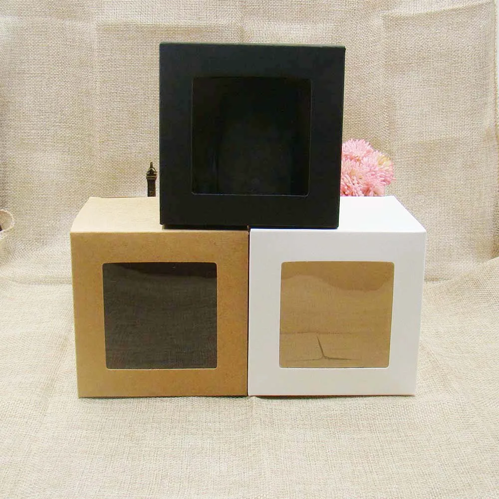10*10*10m 3color balta/juoda/kraft popierių popieriaus dėžutė su permatoma pvc langą .džiaugtis ekranas /dovanos ir amatų popieriaus langą pakavimo dėžutė