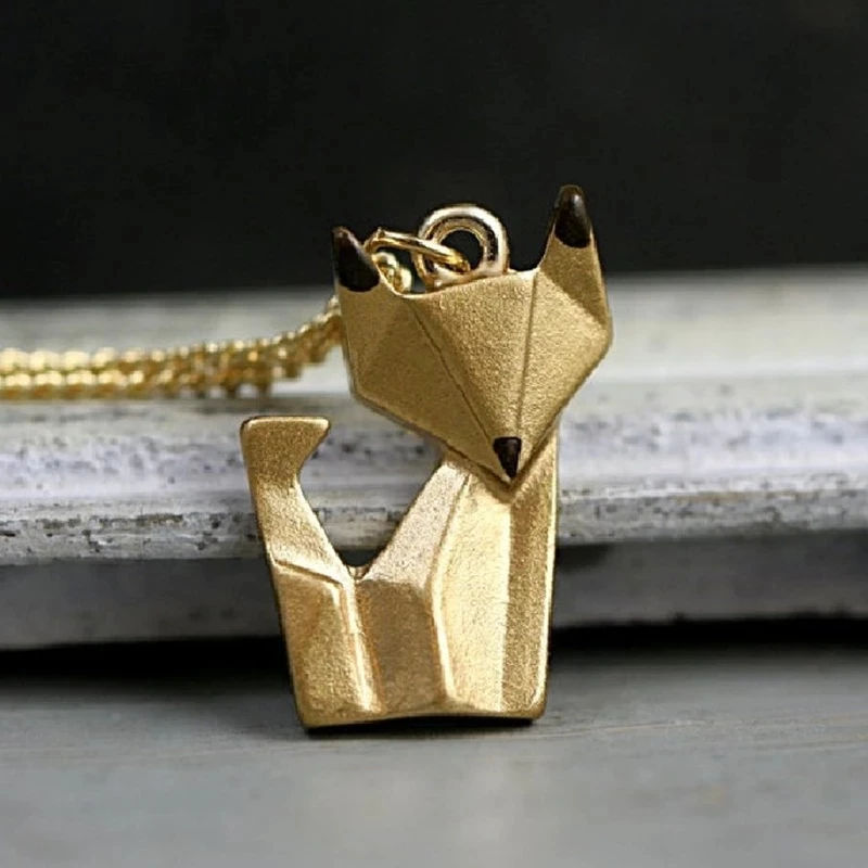 Mados Aukso Žavesio Grandinės Karoliai Origami Fox Pakabukas Kaklo Moterims Vestuvių Papuošalai Famale Bijoux Dovana jai