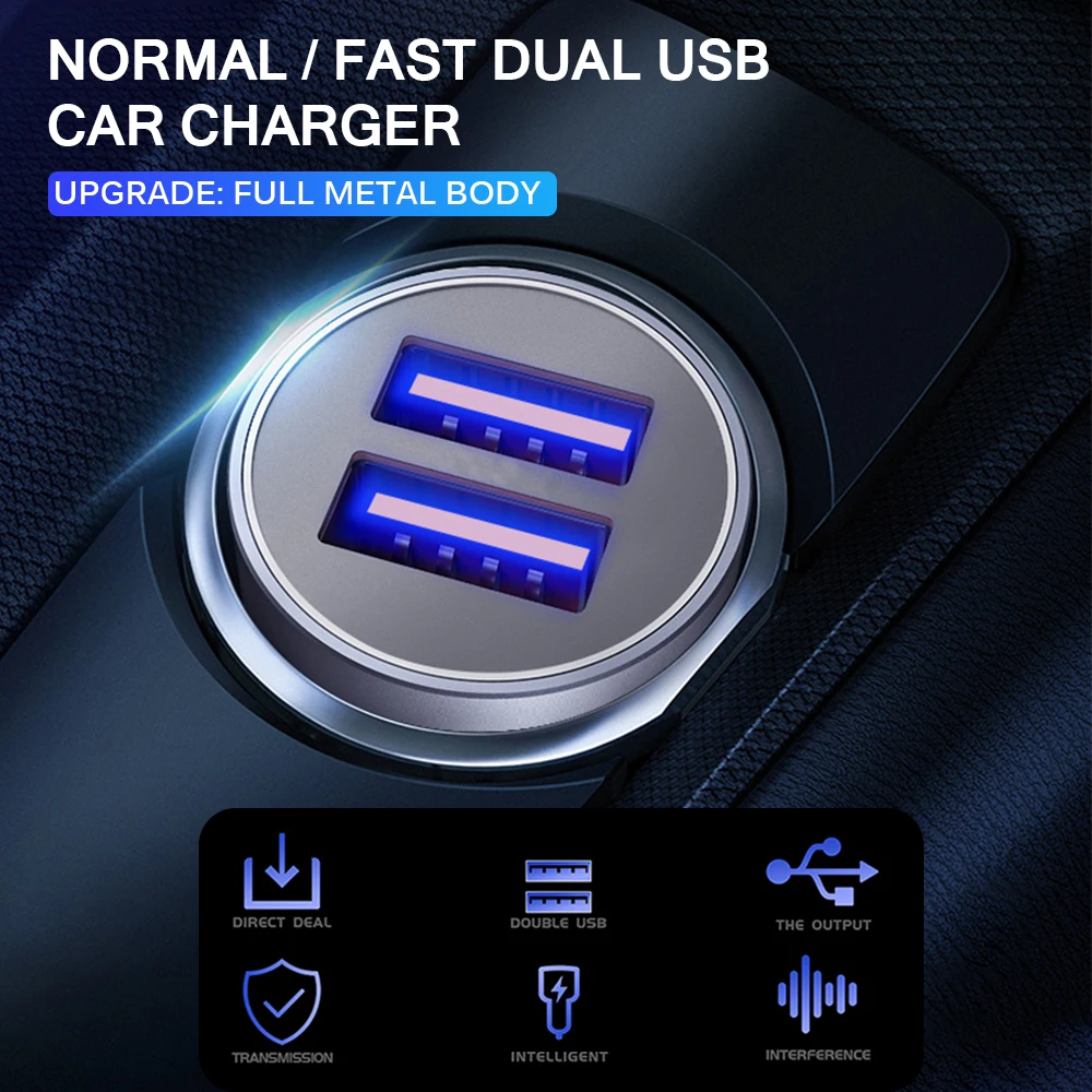 Universalus Dvigubas USB Automobilinis Kroviklis 5V 2.4 Mini Įkroviklis, Greito Įkrovimo Su LED Smart Telefoną Xiaomi ROIDMI 3S 