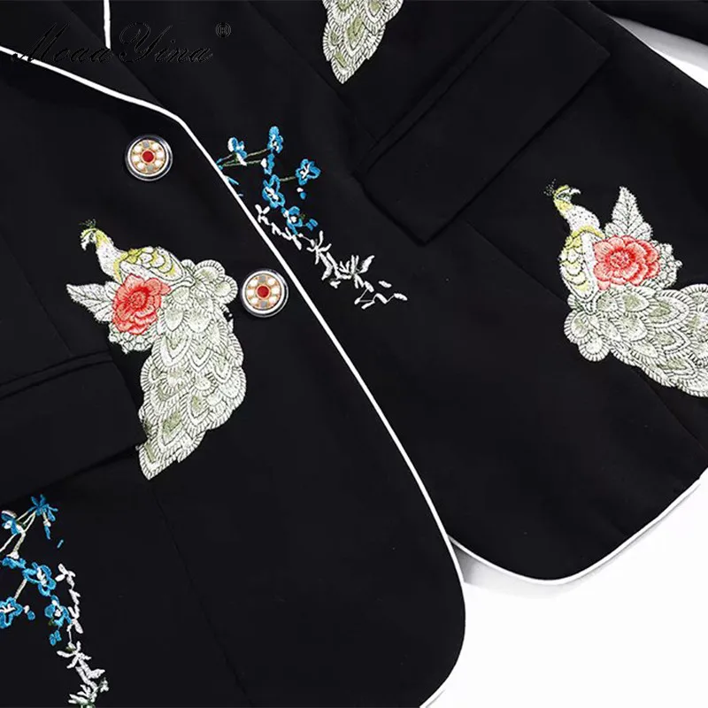 MoaaYina Mados Dizaineris Nustatyti, Pavasarį, Rudenį Moterys ilgomis rankovėmis Siuvinėjimo Kostiumas Viršūnes+3/4 pieštuku kelnes Dviejų dalių kostiumas