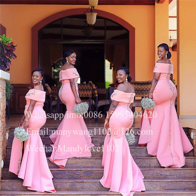 Afrikos Undinė Bridesmaid Dresses Ilgai 2021 Aplikacijos, Nėrinių Rožinė Tarnaitė Garbės Suknelė Moterims Pigūs Plius Dydis Vestuvių Suknelė Svečias