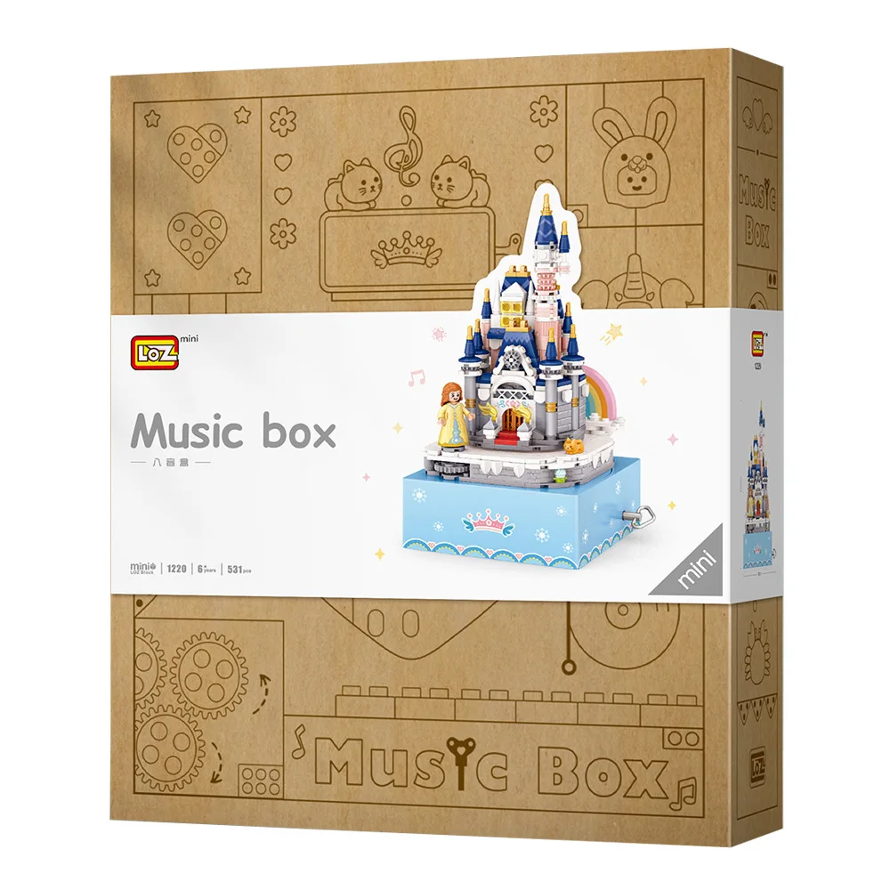 Loz 1220 rožinė pilis music box surinkti blokai švietimo PASIDARYK žaislus vaikams dovanos