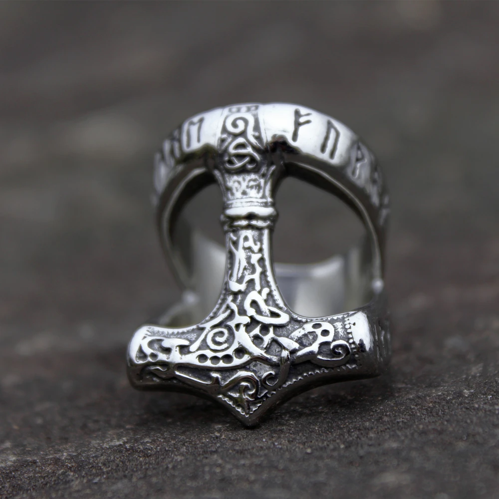 Šiaurės Vyrai Moterys Viking Mjolnir Thor ' s Hammer Trejybės Mazgas Žiedas Rune 316L Nerūdijančio Plieno Žiedai Amuletas Biker Juvelyrika