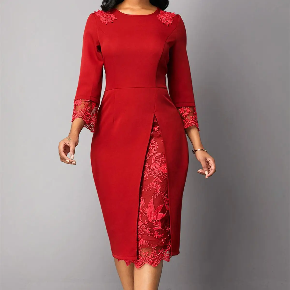 S-5XL 2020 m. Pavasarį Didelio Dydžio Elegantiškas Nėrinių Kratinys Suknelė Moterims Kietas Bodycon Raudona Šalies Vestidos Plius Dydis Ponios Office Suknelės