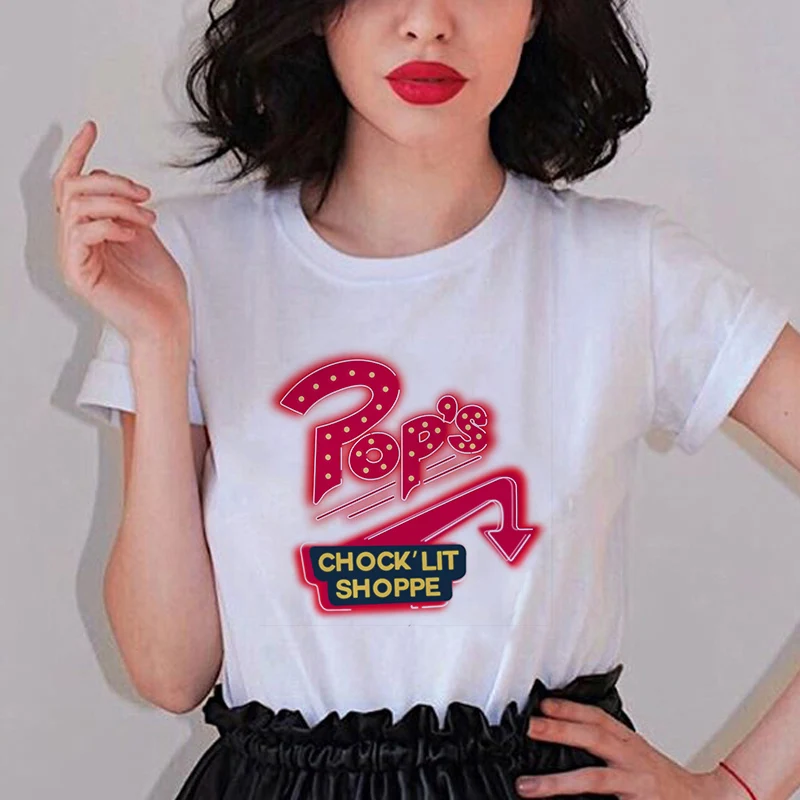 Riverdale sezono spausdinti Moterų marškinėliai Harajuku O-kaklo trumpomis rankovėmis Viršuje moteriški marškinėliai Hallyu Atsitiktinis Mados balta Anime viršūnės