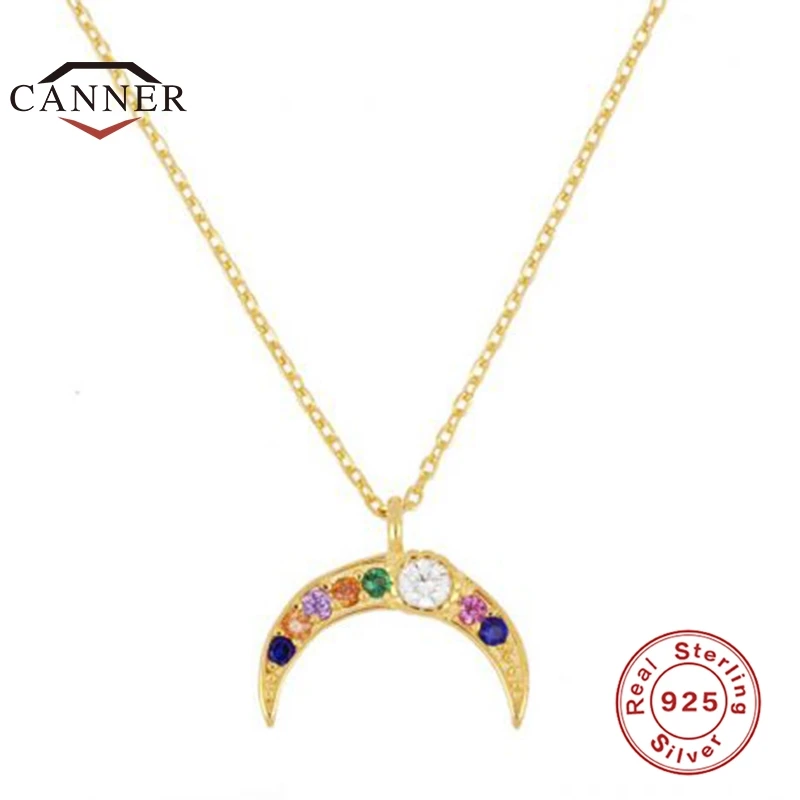 CANNER 925 Sterlingas Sidabro Europos ir Amerikos Nauji Mišrios Spalvos Cirkonio Mėnulis Pakabukas Karoliai Moterų Fine Jewelry Collares