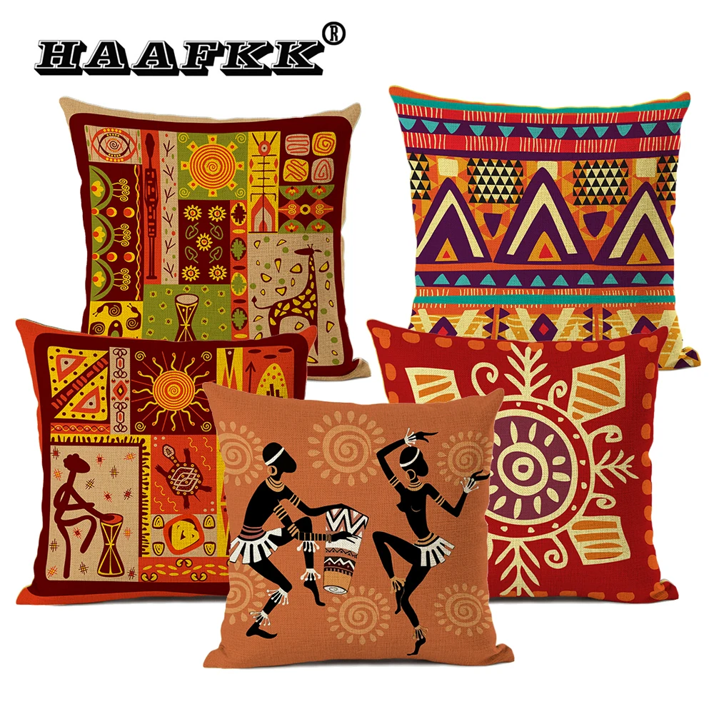 Etninio stiliaus dekoratyvinės pagalvės Afrikos šokių moteris, Miegamojo sofa-lova, pagalvėlė padengti Lino Miracille 45x45cm