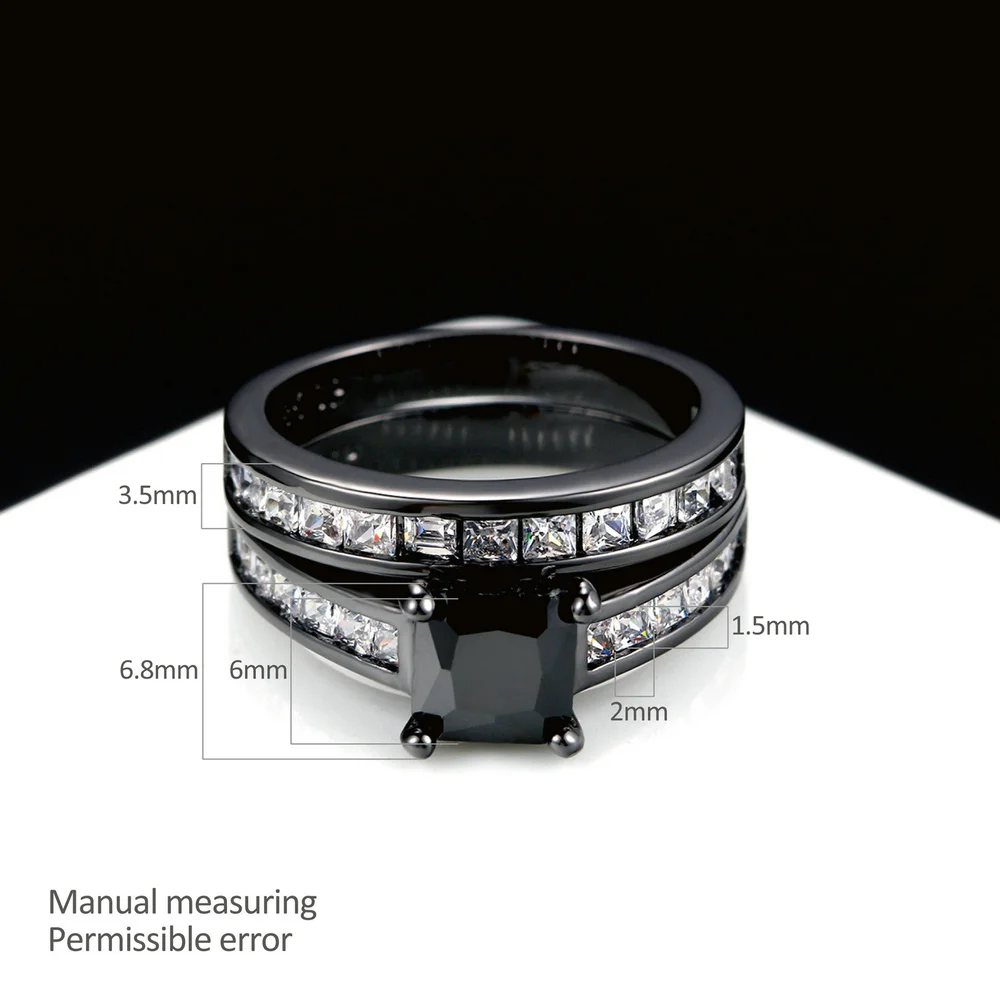 Aukščiausios Kokybės Kubinis Cirkonis Kvadratinių Supjaustyti Juoda Nano & Clear Crystal Žiedai Rinkiniai Juodojo Aukso Spalvos Mados Prekės ženklo Moterys Papuošalais DFR609