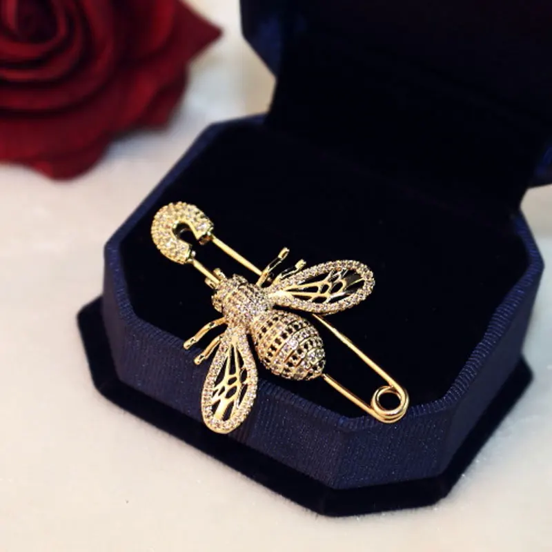 Prabangus Visiškai Crystal Aukso Bičių Sagės Moteris Blizga Tuščiaviduriai Bičių Sagė Pin Kailis Scraf Fine Jewelry