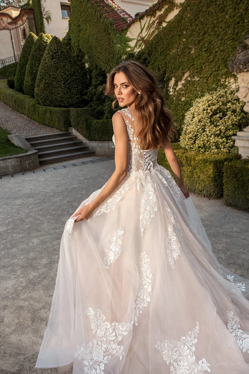Verngo 2021 Naujas Blush Pink Nėrinių Aplikacijos Vestuvių Suknelė Nuotakos Šalyje, Sodas Vestuvinės Suknelės Elegantiškas 2021 Vestido de noiva