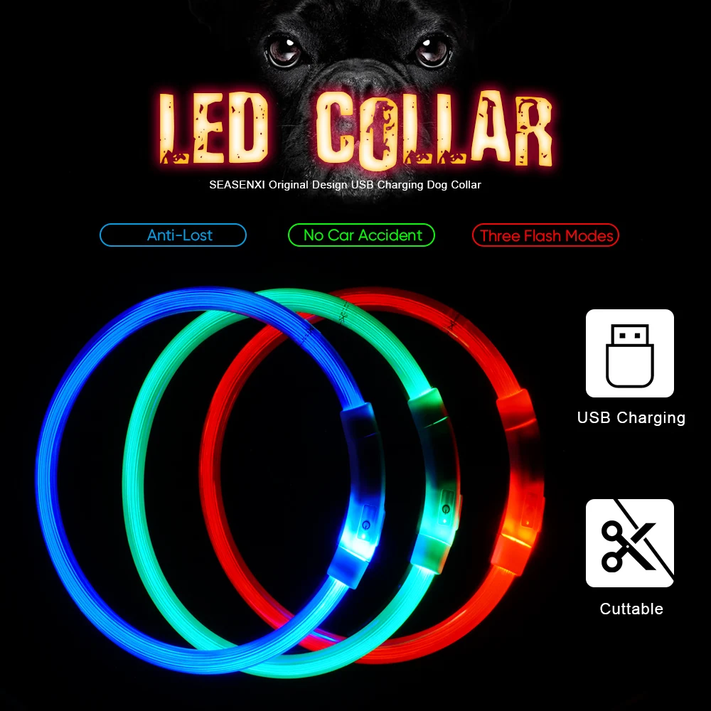 USB Įkrovimo LED Šunų Antkaklis Žėrintis Šviesos Cuttable Antkaklis Šunims, Katėms, Šuniukams Kietas Šuo Tiekia Kačių Reikmenys Produktų Šunims