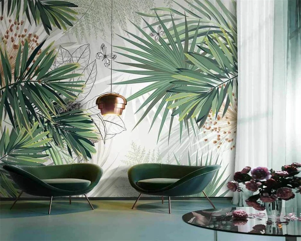 Beibehang Individualų 3d tapetai Šiaurės ranka-dažytos tropinių augalų šviežių atogrąžų palmių lapų patalpų fone, sienos popieriaus