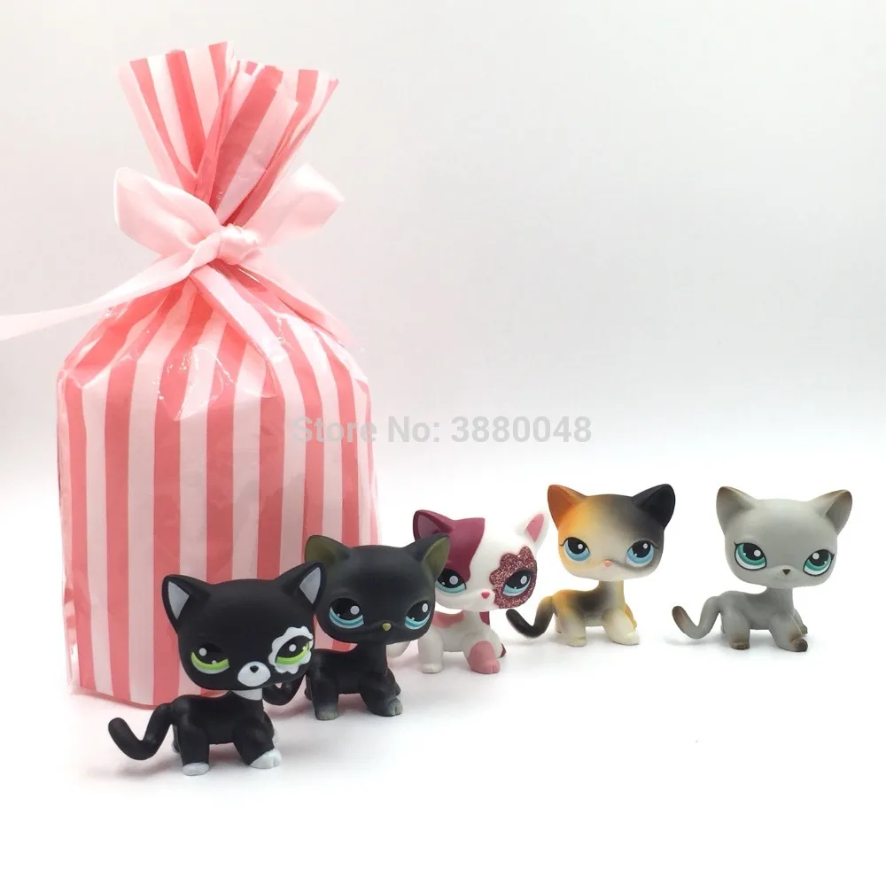 LPS CAT 5 Vnt./maišas Nekilnojamojo pet shop mielas žaislai katė modelis retų gyvūnų nuolatinis trumpų plaukų katytė kolekcines žaislas, skirtas vaikams su dovanų maišelis