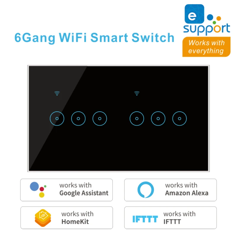 TUYA Smart Switch 6 Būdu Lizdo Touch Panel WiFi Bevielio ryšio Kontrolė Suderinama Su Alexa 
