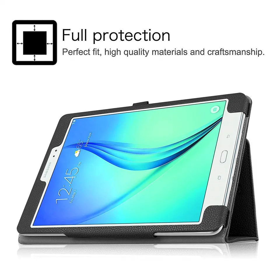 Case for Samsung Galaxy Tab 9.7 Litchi PU odos Odinis dėklas, skirtas Samsung Galaxy Tab 9.7 SM-T550 T555 SM-P550 P555 Funda Stendas