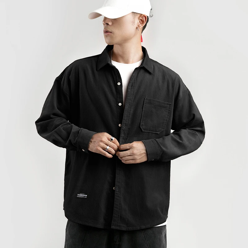 SingleRoad Shirt Mens Vyrų Mados 2020 Chaki Kietas Velvetas Ilgomis Rankovėmis Marškinėliai Japonijos Streetwear Harajuku Korėjos Drabužių Vyras