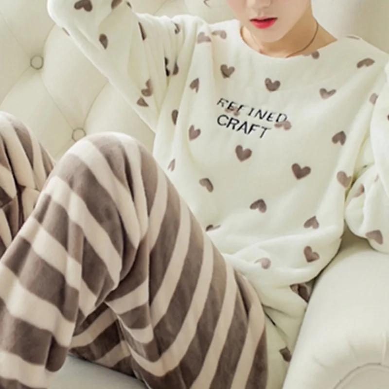 2020 M. Žiemos Pižama Nustatyti Moterų Sleepwear Mielas Animacinių Filmų Flanelė Pižama Nustatyti Aksomo Šiltas Pijama Apvalios Kaklo Pižamos Homewear Femme