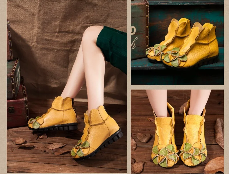 Rankų darbo Spalvinga karvės odos gėlių moterų batai kaubojaus batai