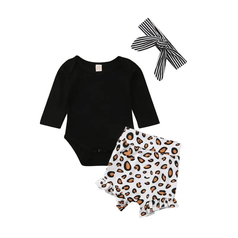 Kūdikių Mergaičių Leopard Drabužių Rinkiniai Vasaros Bodysuits+Šortai+Lankelis 3pcs Mados Naujagimiui, Komplektai, Vaikams Laisvalaikio Tees Dryžuotas
