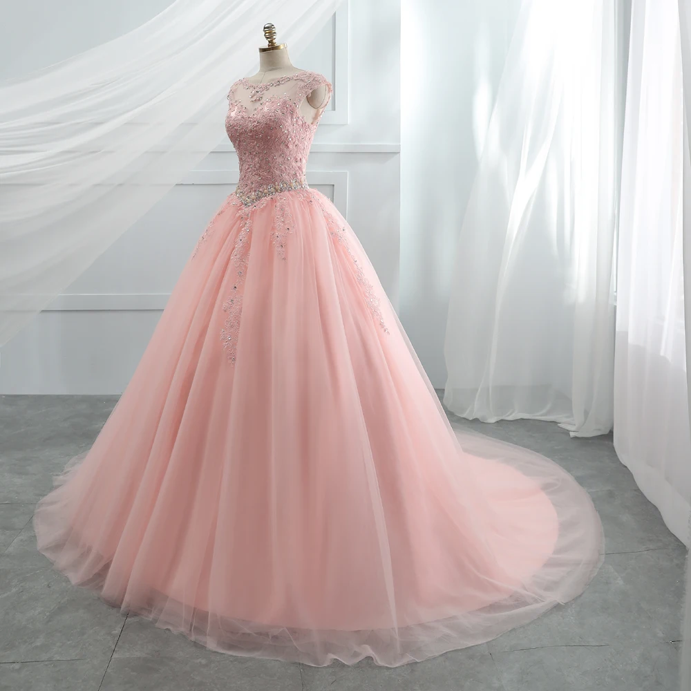 Fansmile Tiulio Mariage Vestido De Noiva Rausva Nėrinių Vestuvių Suknelės 2020 Plus Size Ilgai Traukinio Vestuvių Suknelės Nuotakos Suknelė FMV-458T