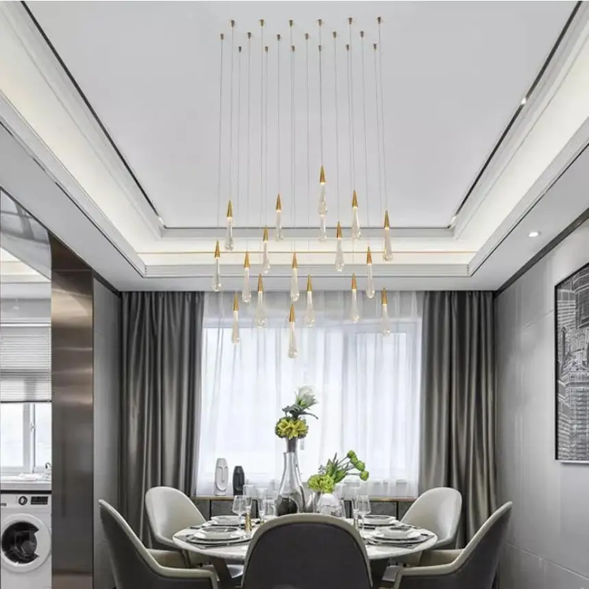 Aukso Vandens lašas Kristalų Kūrybos Pakabukas Šviesos Europos stiliaus Prabangus Restoranas, LED Lempos Moderm Stiklo Patalpų Apšvietimas
