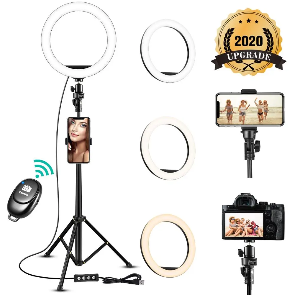 LED Selfie Žiedas Šviesiai 8 /10 colių Pritemdomi Telefono Kamera USB Selfie Žiedas Lempa Su Stovu Trikojai Už Mobilųjį Telefoną Vaizdo Gyventi Studija