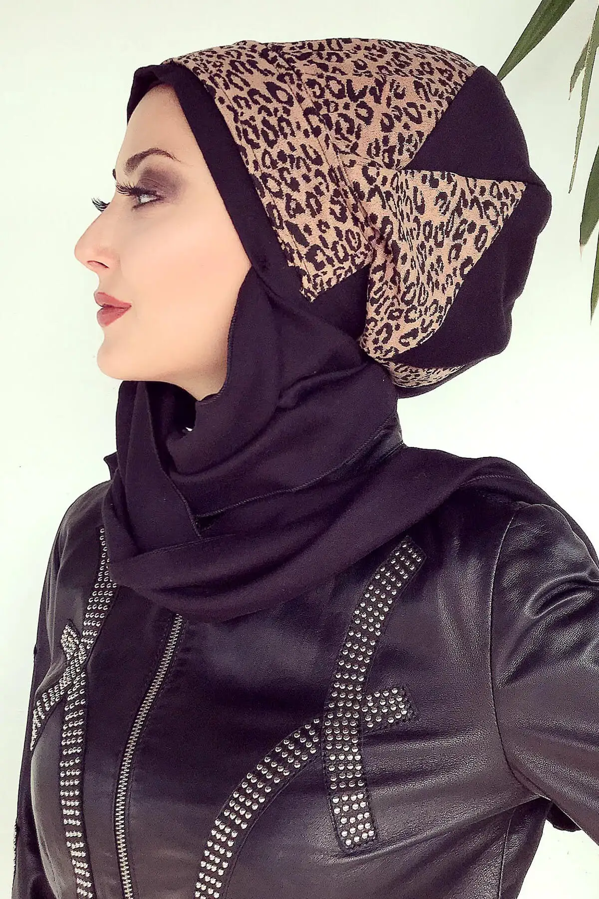 Islamo Kıyafet Türban Hijab Müslüman Başörtüsü Eşarp Fular Tesettür Leopar Desenli Atkılı Bere Şal