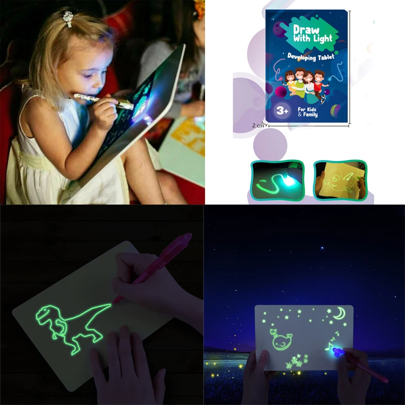 Anglų Šviesa Šviečiančios Piešimo Lenta Vaikams Žaislas Tablet Atkreipti Tamsiai Magija Su Šviesos-Įdomus Liuminescencinės Pen Vaikų Švietimo Žaislas