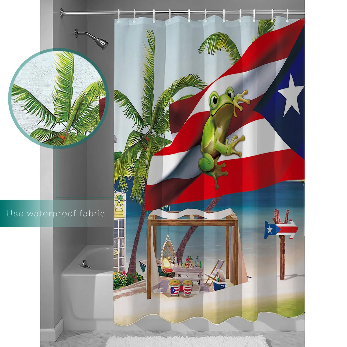 Palmių Puerto Riko Vėliava Frog Beach Vonios Kambarys Dušo Užuolaidos Šiuolaikinių Namų Dušo Užuolaidos